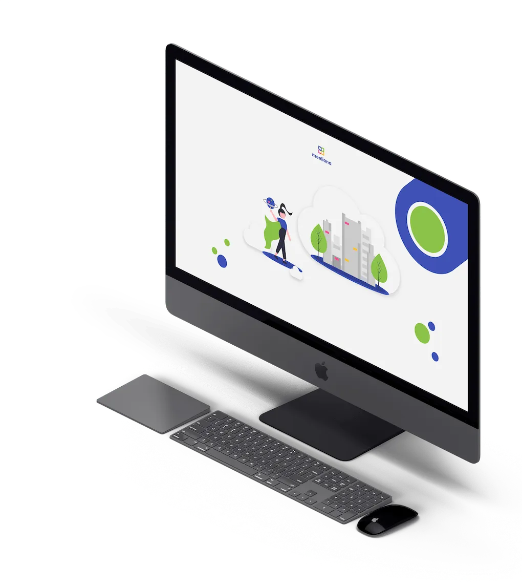 Meeliana welcome screen on a desktop computer